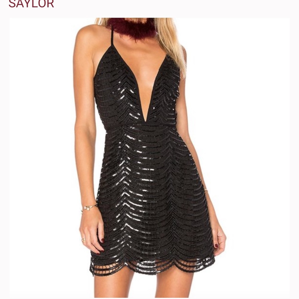 Saylor Black Sequined Mini Dress